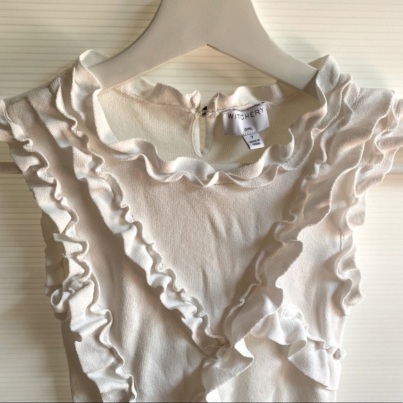Witchery GIRL Kids White Stretch Ruffle Detail Sleeveless Party Dress Size 7 - Picture 3 of 14
